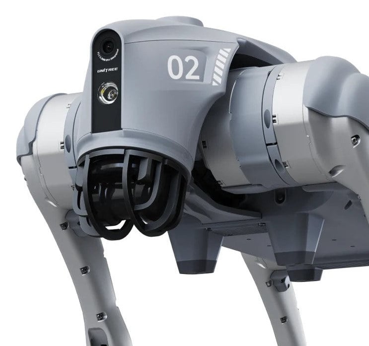 Firbeint robotplattform i nærvisning med frontkamera og fremre bein
