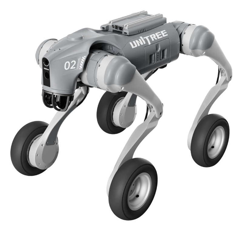 Unitree Go2-W U1 firebeint hybridrobot sett fra siden