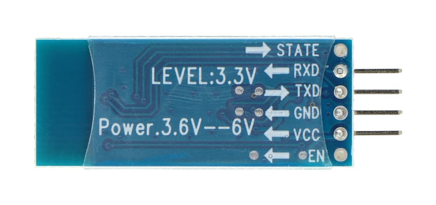 HC-05 Bluetooth-modul med kontaktpinner for str&oslash;mforsyning og UART