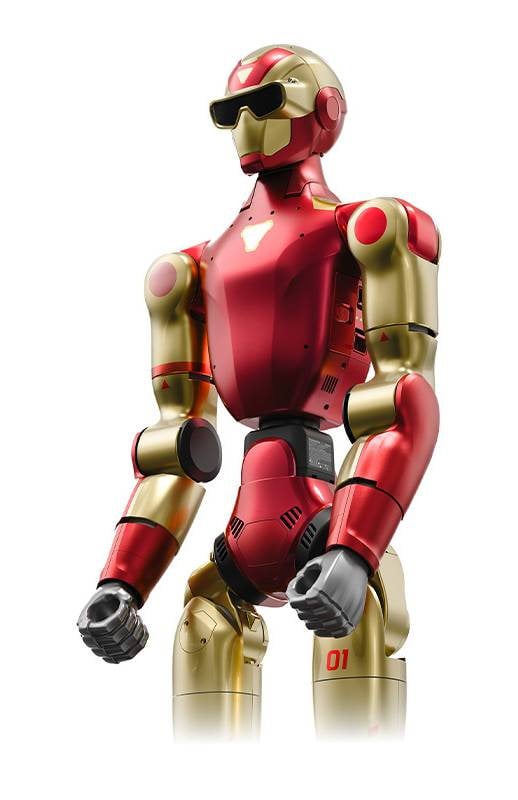 Humanoid robot i nærbilde fra siden med hode og overkropp