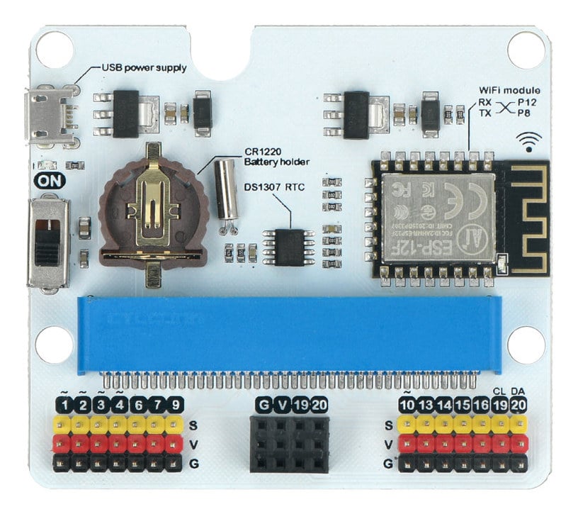 IoT-utvidelseskort for BBC micro:bit med WiFi-modul og merkede tilkoblinger