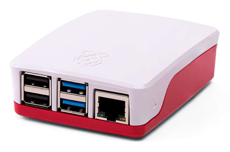 Kabinett til Raspberry Pi 4B med &aring;pninger for porter og GPIO