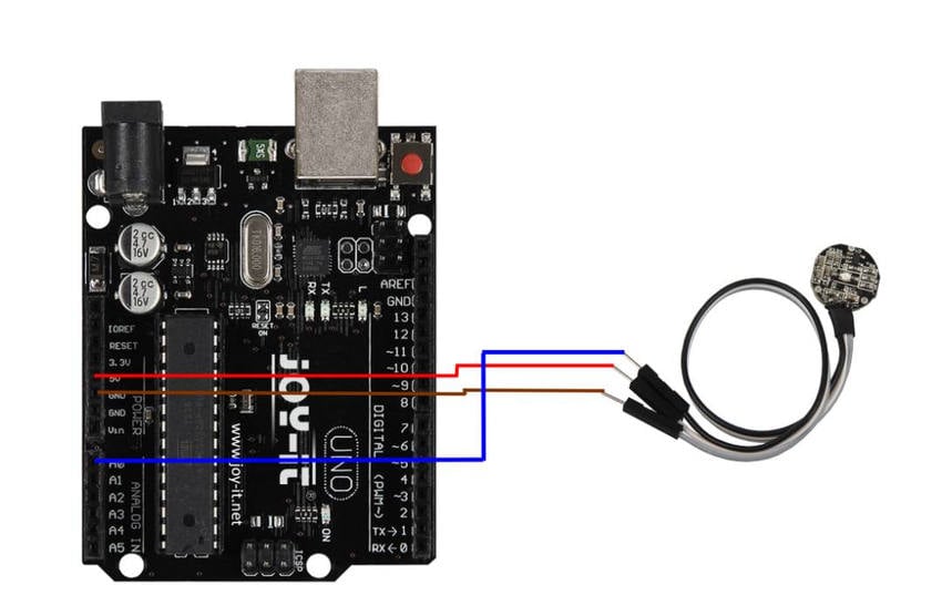 Koblingsdiagram mellom analog IR-pulssensor og et Arduino-kort