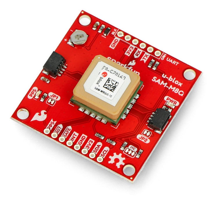 Kompakt GNSS-modul med Qwiic og integrert PCB-antenne i skr&aring; visning