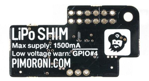 LiPo SHIM-str&oslash;mforsyningskort med GPIO-pinner og monteringshull