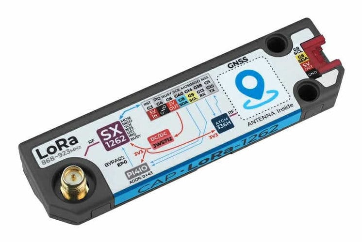 LoRa- og GNSS-modul for Cardputer Adv med antennekontakt og tilkoblingsmerking