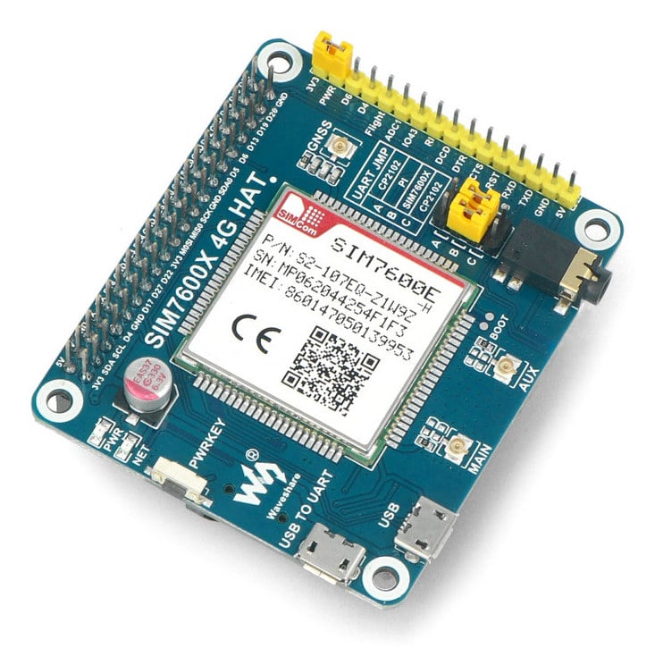 LTE/GPRS/GPS HAT med GPIO-kontakt og antennekontakter