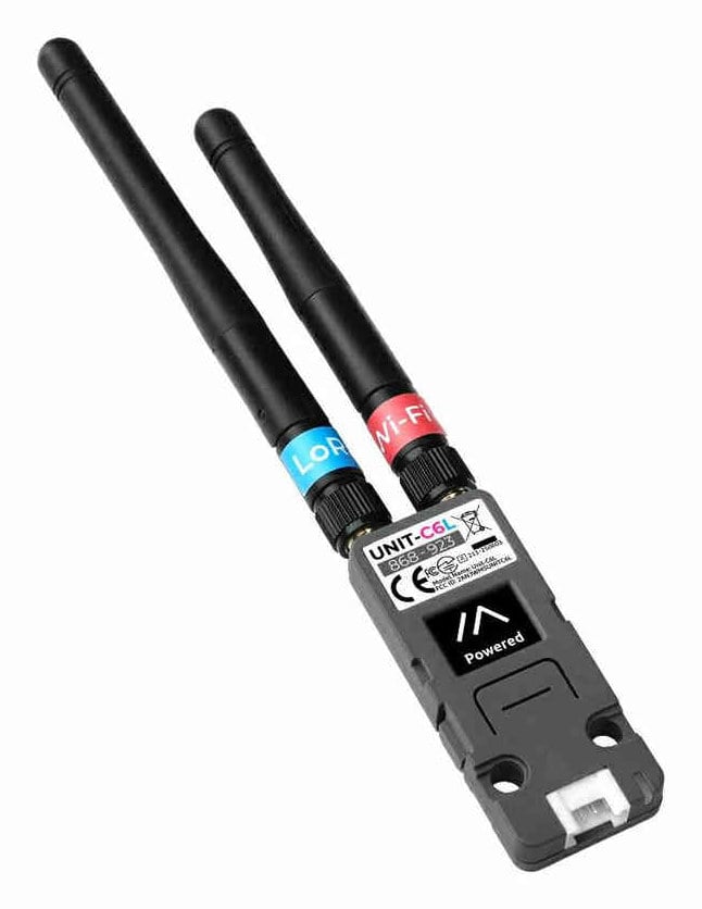 M5Stack Unit C6L LoRa-modul med to tilkoblede SMA-antenner
