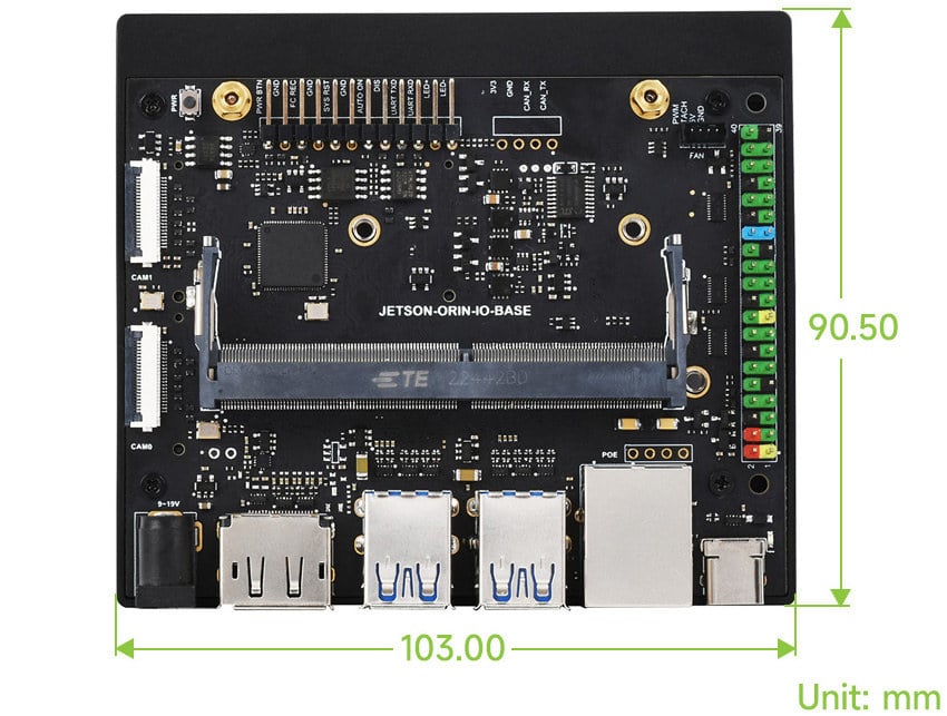Måltegning av utviklingskort for Jetson Orin Nano og NX i formatet 103 x 90,5 mm