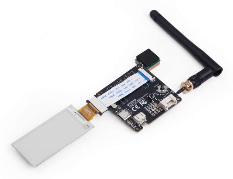 Meshtastic LoRa Mesh-modul med E-Ink-skjerm, GPS-antenne og LoRa-antenne