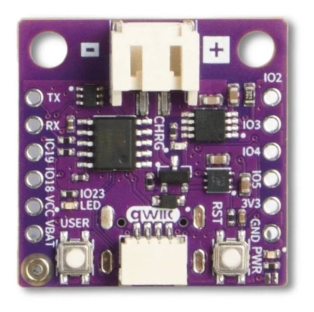 NULA Mini ESP32-C6-utviklingskort med knapper og merkede tilkoblinger