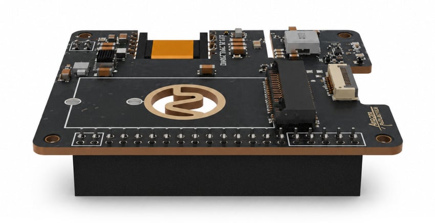 PoE+ HAT med M.2 NVMe-tilkobling sett ovenfra