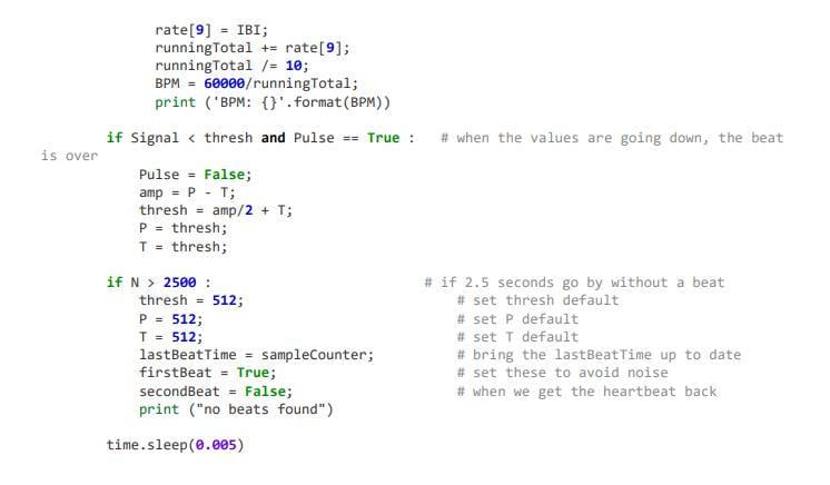 Programkode for IR-pulssensor med signalavlesning og beregning av BPM
