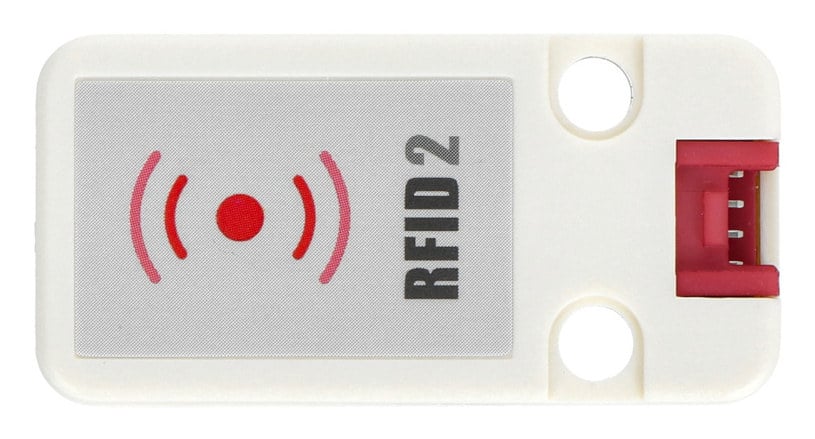 RFID-modul sett ovenfra med r&oslash;d kontakt og to monteringshull