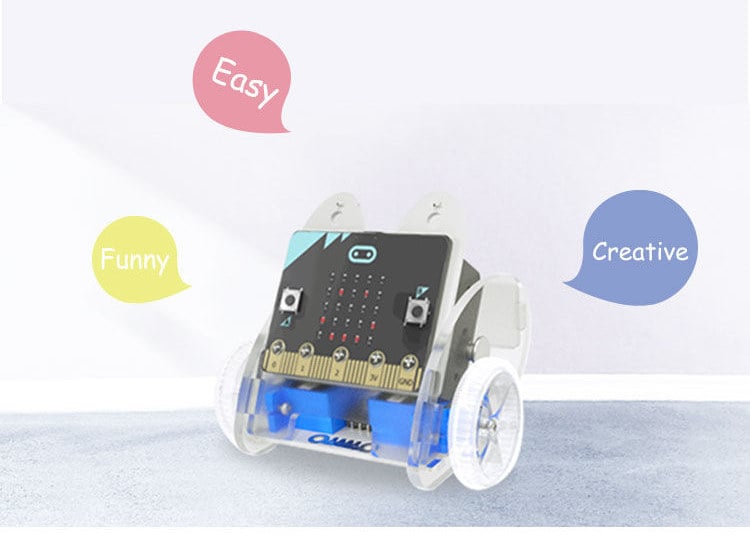Ring:Bit Car V2 robotbil med BBC micro:bit-kort montert i kj&oslash;ret&oslash;yet