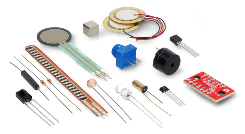 Sensorsett for Arduino med sensorer, trimpotensiometer og piezosummer