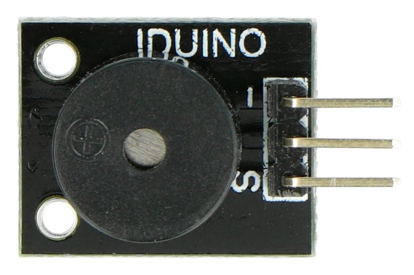 Svart aktiv buzzermodul med signalgenerator og tre tilkoblingspinner
