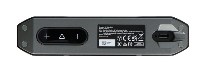 Undersiden av Creality CR-Scan Otter med kontroller og USB-tilkobling