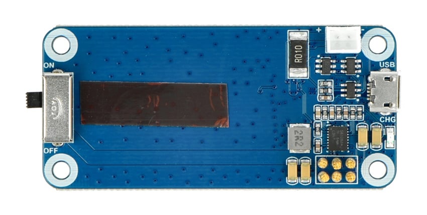 Undersiden av UPS HAT med microUSB-port og pogo-pinner