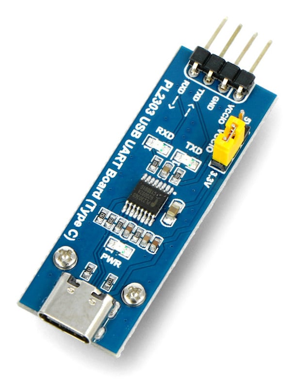 USB-C til UART TTL-konverter med kontaktpinner og spenningsvalg
