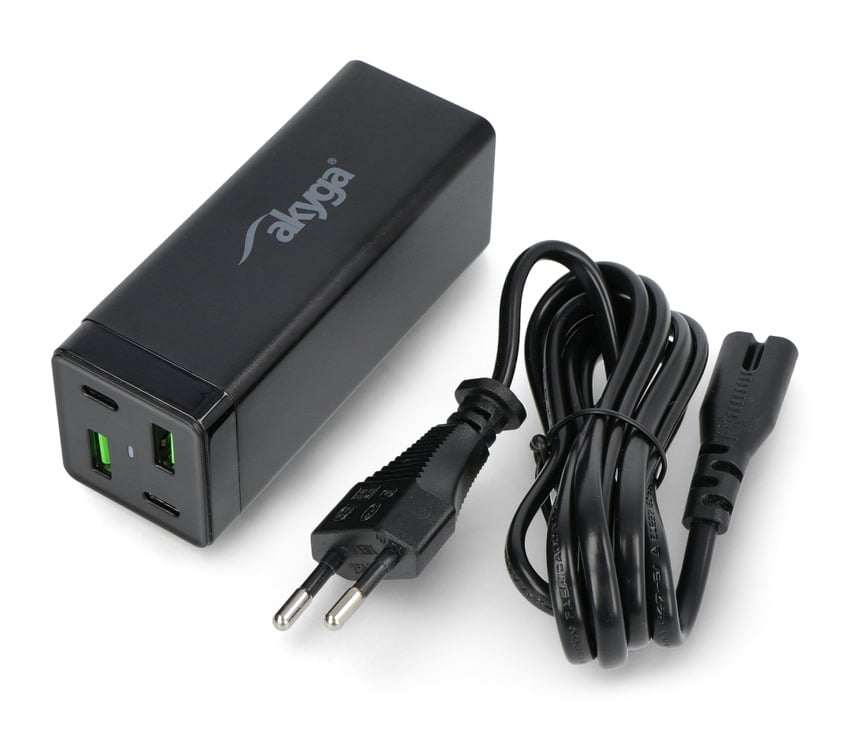 USB-lader med fire frontporter, separat str&oslash;mkabel og europeisk st&oslash;psel