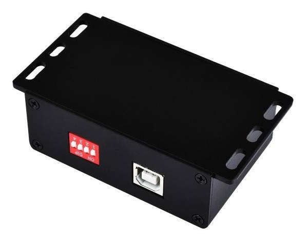 USB til RS485-konverter fra baksiden med USB-B-port og DIP-brytere