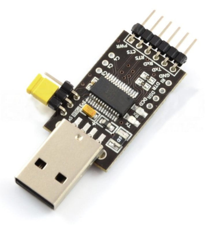 USB-UART-omformer med USB-plugg og tilkoblingspinner for 3,3 V og 5 V