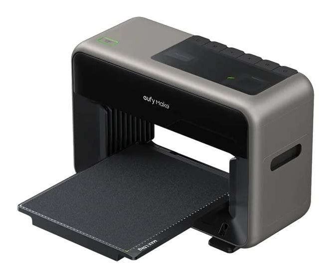 EufyMake E1 UV-skriver med flatbed-plattformen trukket ut