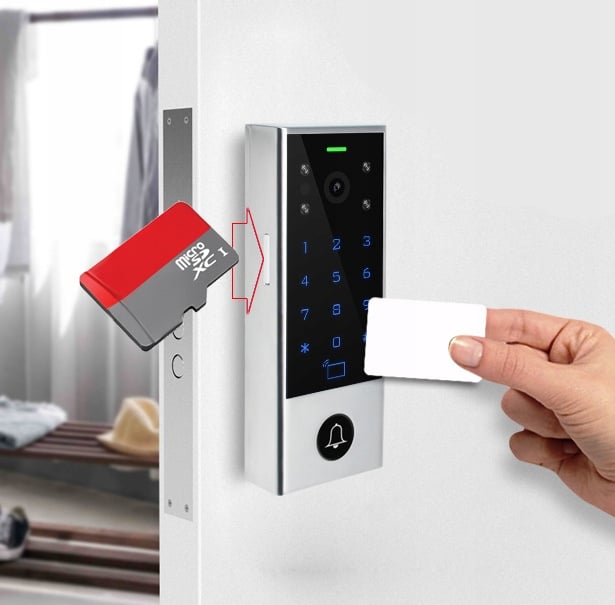 WiFi-videod&oslash;rtelefon montert ved inngang sammen med RFID-kort og minnekort