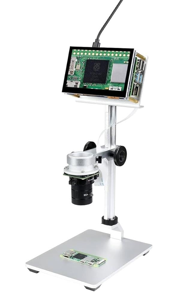 Raspberry Pi mikroskopsett – stativ, 4,3” skjerm, HQ-kamera, objektiv, tilbehør