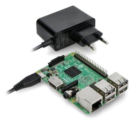 Strømadapter med 5 V utgangsspenning opptil 2,5 A utstyrt med microUSB-plugg. Enheten kan drive Raspberry Pi mini-datamaskin i versjonene 3B+, 3B, 2B og B+ eller fungere som en mobiltelefonlader.