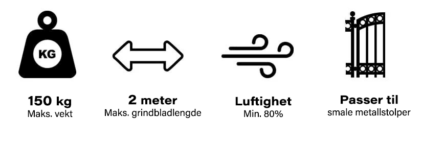 porter med en maksimal vekt p&aring; 150 kg og en bredde p&aring; opptil 2 meter